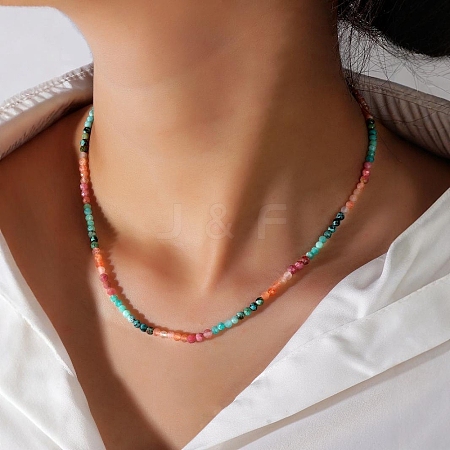 Bohemian Style Natural African Turquoise(Jasper) & Rhodonite & Red Aventurine & Aquamarine Faceted Round Beaded Necklaces for Women EF1114-1