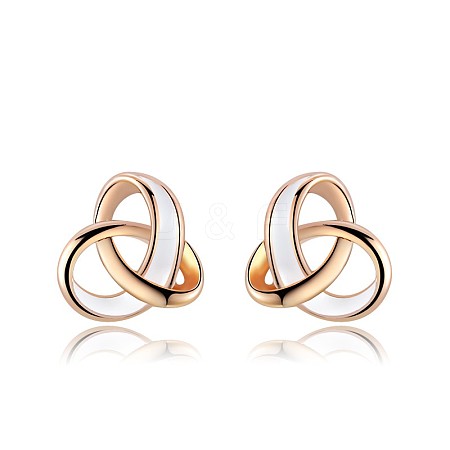 Real Rose Gold Plated Fashion Eco-Friendly Alloy Three Ring Enamel Ear Studs EJEW-AA00052-RG-1