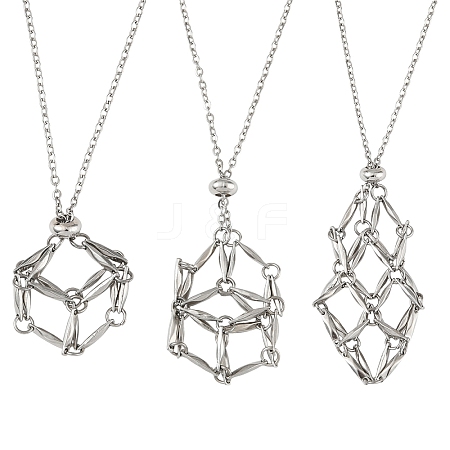 3Pcs 3 Styles 304 Stainless Steel Macrame Pouch Pendant Necklaces NJEW-YW00006-1