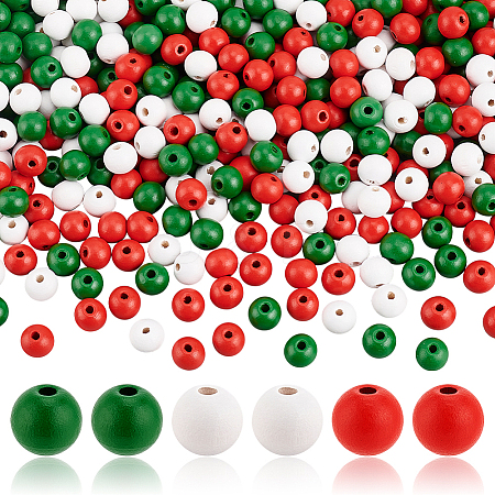 600Pcs 3 Colors Christmas Natural Wood Beads WOOD-GA0001-57-1