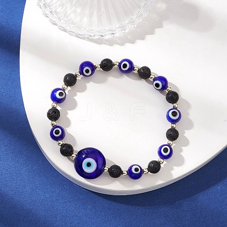 Natural Lava Rock & Handmade Lampwork Beads Stretch Bracelets BJEW-JB11984-02-1