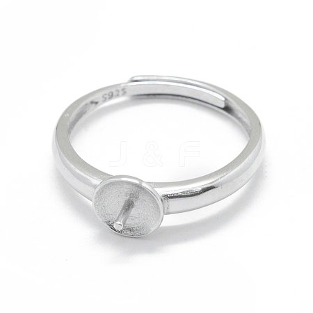 Anti-Tarnish Adjustable Rhodium Plated 925 Sterling Silver Finger Design Ring Mounts Fittings with Pearl Seat STER-L055-019P-1