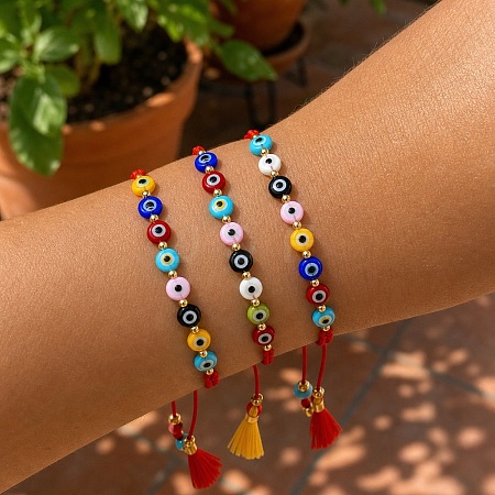 Handmade Lampwork Evil Eye Braid Bead Bracelet Sets BT5726-1