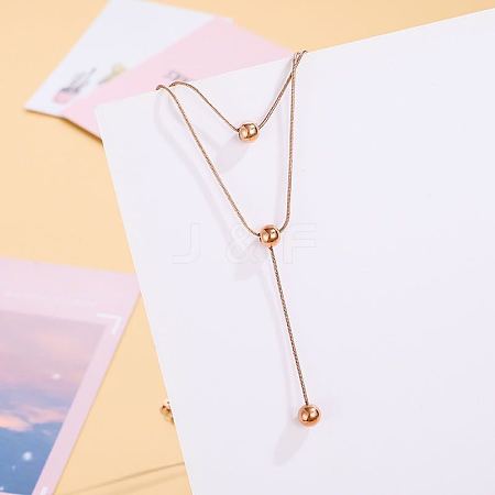 304 Stainless Steel Round Ball Double Layer Y Necklaces for Women FS-WG4AF00-01-1