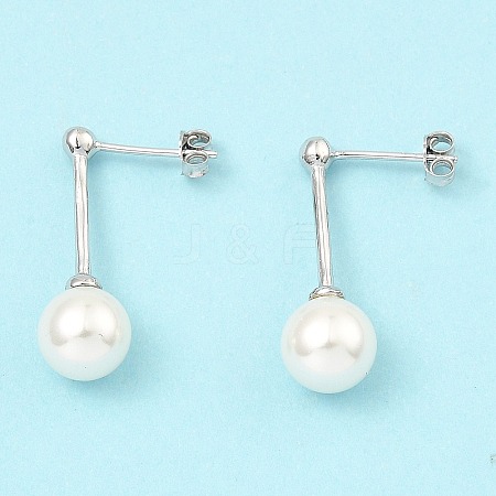 Shell Pearl Round Dangle Earrings EJEW-Z024-12A-P-1