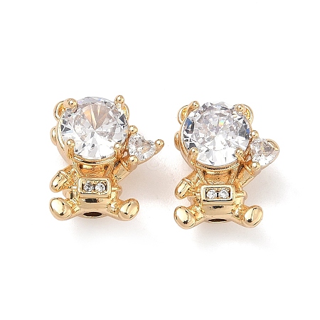 Brass Micro Pave Clear Cubic Zirconia Beads KK-B172-15G-1