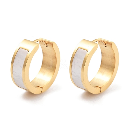 Ion Plating(IP) 304 Stainless Steel & Natural Shell Huggie Hoop Earrings for Women EJEW-C096-29G-1