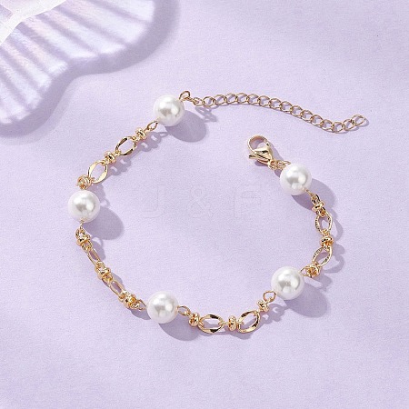 Round Shell Pearl Link Chain Bracelets BJEW-JB12873-1