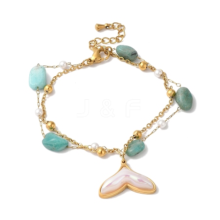 Summer Beach Nuggets Natural Amazonite & Imitation Pearl Multi-Strand Bracelets BJEW-P326-06A-G-1