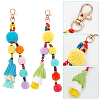 WADORN 2Pcs 2 Colors Colorful Boho Pompom Ball Tassel Polyester Pendant Decorations with Wood Bead for Women AJEW-WR0001-72-3