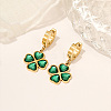 Green Cubic Zirconia Clover Dangle Hoop Earrings GP9926-3-1