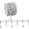 4M Flat Round with Cross Charm Brass Rhinestone Chains DIY-PH0030-93S-1