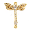 Rack Plating Brass Pave Cubic Zirconia Dragonfly Connector Charms KK-Z063-37G-1