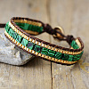 Synthetic Malachite & Cowhide Leather Beaded Braided Bead Bracelets FS-WGEDC06-05-1