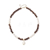 Ocean Dyed Synthetic Turquoise Trutle Pendant 8MM Natural Cultured Freshwater Pearl & Wenge Wood Round Beaded Necklaces for Women NJEW-JN05938-4
