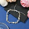 Natural Rose Quartz Chip & Heart Brass Braided Bead Bracelets BJEW-JB10592-2