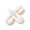 Natural Cowrie Shell & ABS Plastic Imitation Pearl Round Pendants PALLOY-JF03786-3