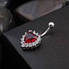 Piercing Jewelry Real Platinum Plated Brass Rhinestone Heart Navel Ring Belly Rings AJEW-EE0001-32B-2