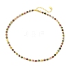 Faceted Round Natural Multicolor Tourmaline & Brass Beaded Necklaces NJEW-JN06614-2