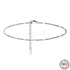 Rhodium Plated 925 Sterling Silver Curb Chain Anklet with Rectangle Charm AJEW-F162-001P-2