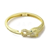 Brass Pave Clear & Green Cubic Zirconia Leopard Hinged Bangle for Women BJEW-K246-21G-G-2