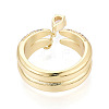 Brass Micro Pave Clear Cubic Zirconia with Teardrop Pendant Cuff Open Rings KK-T080-02G-3