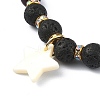 Natural Lava Rock & Lampwork Evil Eye Round Beaded Stretch Bracelet BJEW-JB09376-2