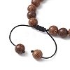 Natural Wenge Wood & Obsidian Round Braided Bead Bracelet BJEW-JB09757-02-4