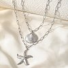 Bohemian Styles 304 Stainless Steel Starfish and Shell Shape Pendant Double Layer Necklaces for Women LS-NJEW-F343-01P-1
