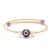 Natural Amethyst & Evil Eye Lampwork & Natural Pearl Beaded Bangle BJEW-JB08463-03-1