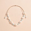 Natural Cowrie Shell & Round Acrylic Beaded Waxed Cord Braided Necklaces for Women FS-WG6249B-01-4
