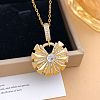 Brass Micro Pave Clear Cubic Zirconia Pendant 304 Stainless Steel Cable Chain Necklaces for Women WGB3057-03-1