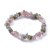 Natural Labradorite & Strawberry Quartz Chip Stretch Bracelets BJEW-JB04490-01-1