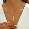 Stainless Steel Rhinestones Double-layer Cross Pendant Necklace & Stud Earrings Set for Women LY3624-2