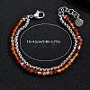 Natural Carnelian Round Beaded 2-Strand Bracelets with 201 Stainless Steel Box Chains for Men Women EI8345-2-2