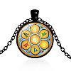 7 Chakra Glass Pendant Necklace CHAK-PW0001-019D-1