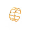 Ion Plating(IP) 304 Stainless Steel Rectangle Hollow Open Cuff Ring for Women RJEW-S405-161G-3