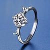 Rhodium Plated 925 Sterling Silver Moissanite Rhinestone Solitaire Ring AJEW-U007-21P-2