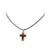 5Pcs 5 Style Natural & Synthetic Mixed Gemstone Cross Pendant Necklaces Set with Waxed Cord for Women NJEW-JN04176-5