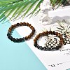 Natural Tiger Eye & Lava Rock & Synthetic Hematitie Beads Stretch Bracelet Set BJEW-JB07030-4