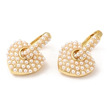 Rack Plating Brass Heart Dangle Hoop Earrings with ABS Imitation Pearl Beaded EJEW-R152-06G