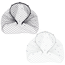 BENECREAT 2Pcs 2 Colors Bridal Rhinestones Pearl Mesh Veil Cloth Hair Bands OHAR-BC0001-03