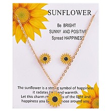 Enamel Sunflower Pendant Necklace and Stud Earrings JX217A