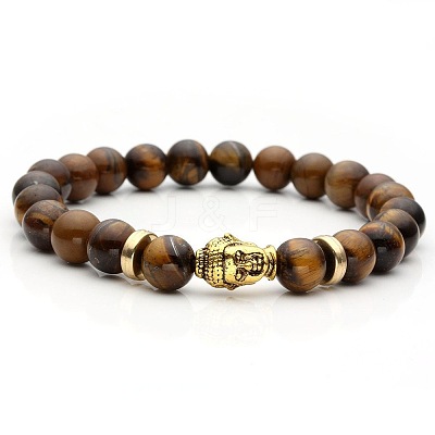 Natural Tiger Eye & Buddha Head Beaded Stretch Bracelet VI1445-2-1