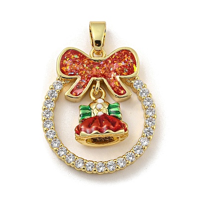 Christmas Brass Micro Pave Cubic Zirconia Pendants KK-H468-01C-02G-1