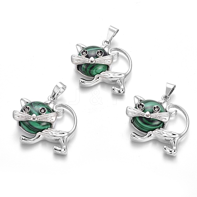 Synthetic Malachite Kitten Pendants G-J386-C11-1