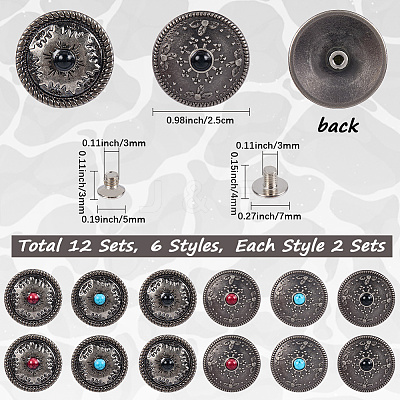 12 Sets 2 Styles Alloy Decorative Rivets BUTT-CP0001-07A-1
