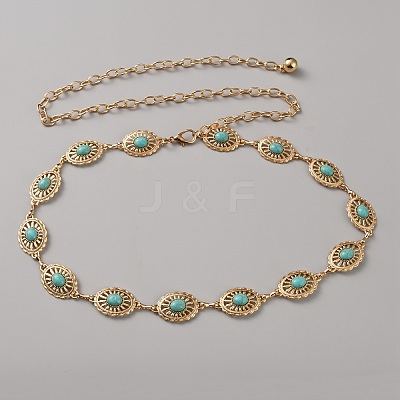 Zinc Alloy with Resin Synthetic Turquoise Oval Link Waist Belly Chains AJEW-WH0063-569G-1