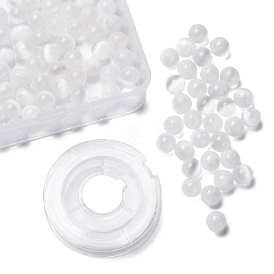 100Pcs 8mm Natural Selenite Beads DIY-LS0002-17-1