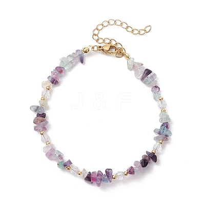 Natural Fluorite Chip Beaded Bracelets for Women X-BJEW-JB11742-06-1